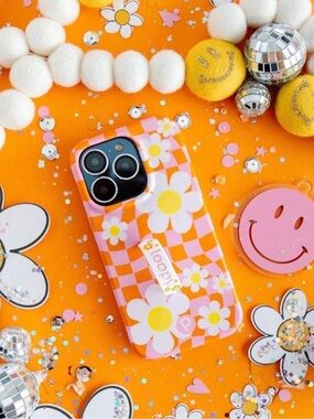 Loopy Case Pink Orange Floral Checkerboard iPhone Case - 14 Pro Max